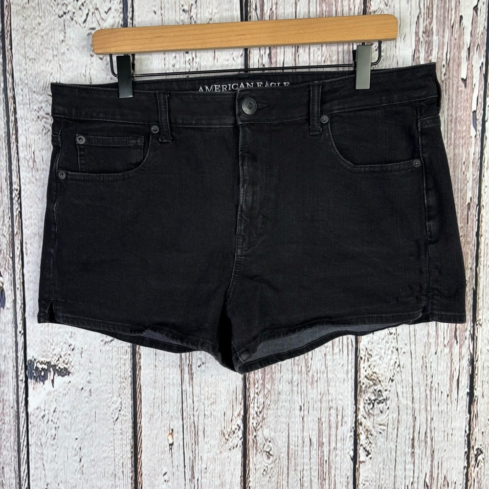 American Eagle Black Hi-Rise Shortie Shorts Size 14 Cotton Blend Stretch Pockets